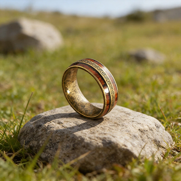 WorldNorse Weathered Celtic Knot Inlay Ring - Retro Gold - AU Size Z (US 13) - image 2