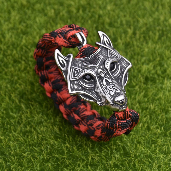 WorldNorse Engraved Fenrir Mask Braided Bracelet - Camouflage Red - 23cm - image 3