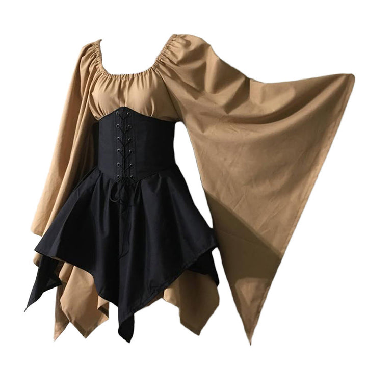 WorldNorse Medieval Forest Maiden Costume Dress - Khaki & Black - US30，UK/AU36，EU60 (5XL) - image 3
