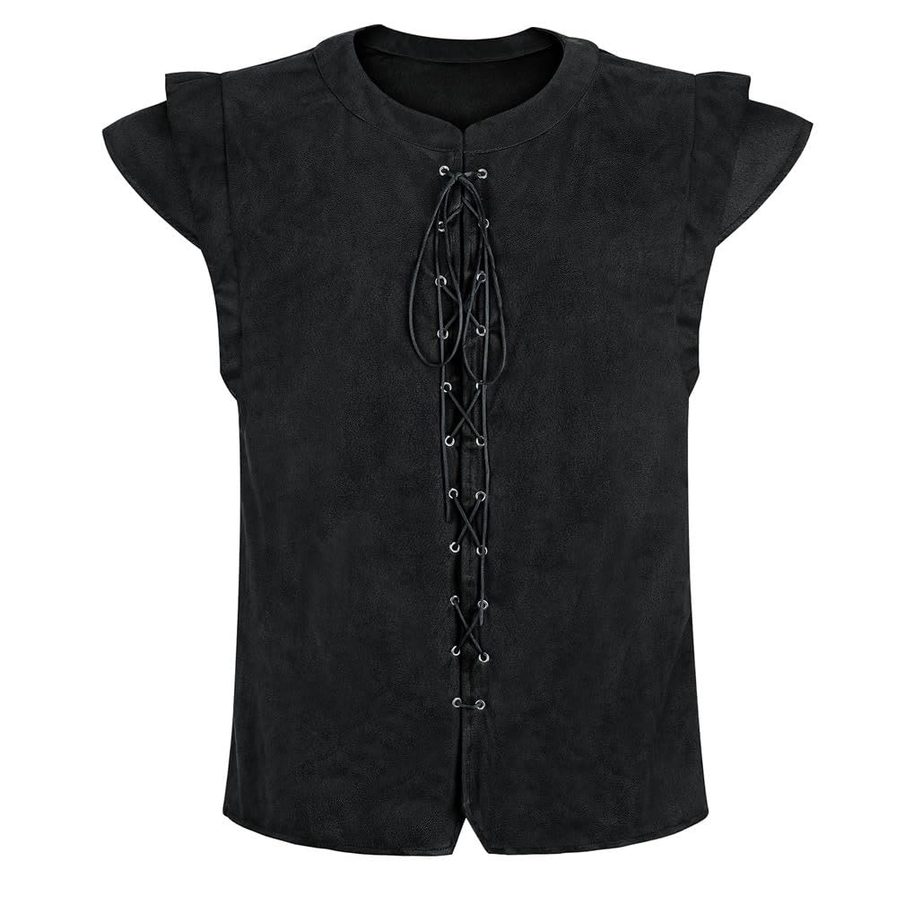 WorldNorse Viking Sueded Lace Up Tunic Costume Waistcoat - Black - US/UK/AU46，EU56 (3XL) - image 6