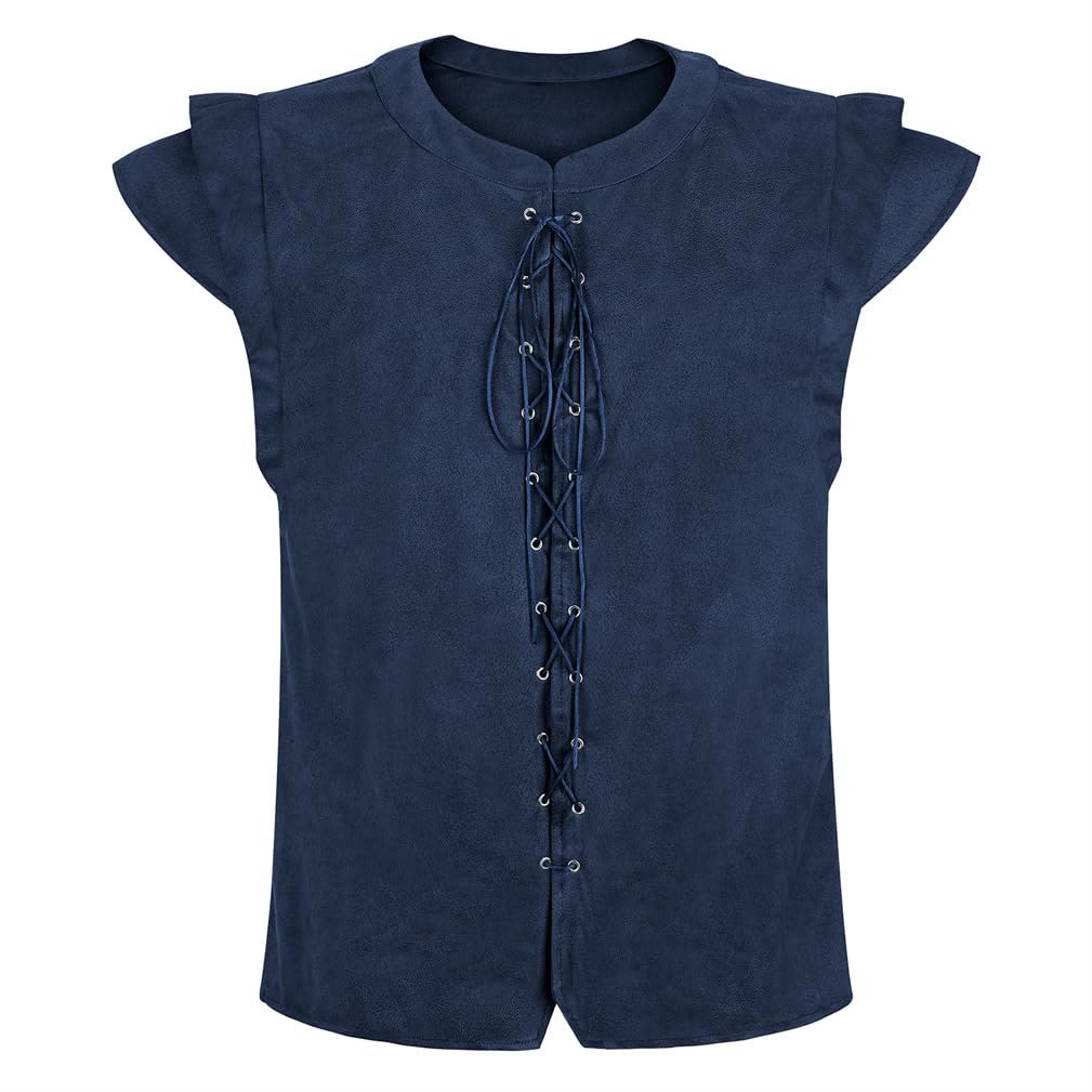 WorldNorse Viking Sueded Lace Up Tunic Costume Waistcoat - Navy Blue - US/UK/AU46，EU56 (3XL) - image 24