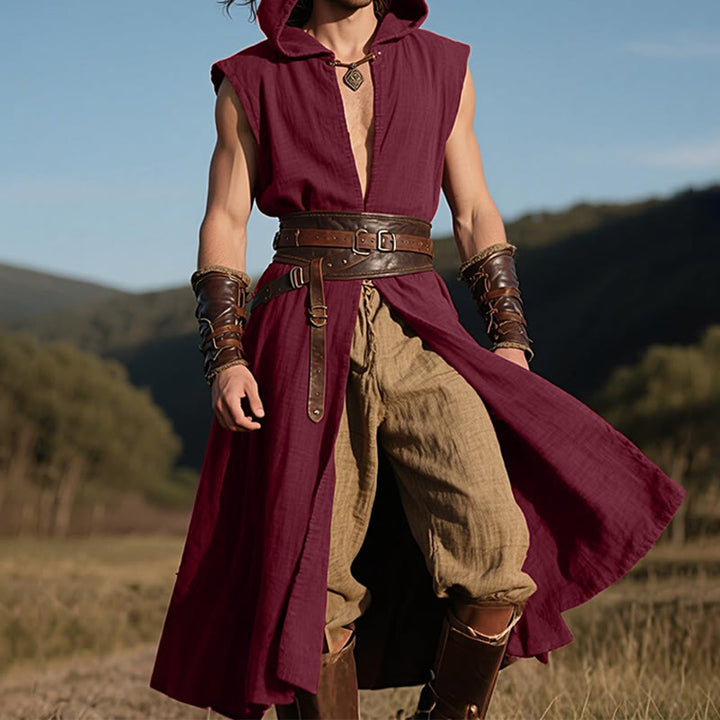 WorldNorse Norse Ranger Hooded Split Tunic Costume Robe - Red - US/UK/AU46，EU56 (3XL) - image 9