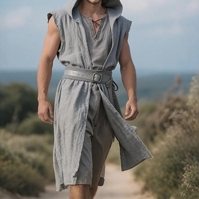 WorldNorse Norse Ranger Hooded Split Tunic Costume Robe - Grey - US/UK/AU46，EU56 (3XL) - image 6