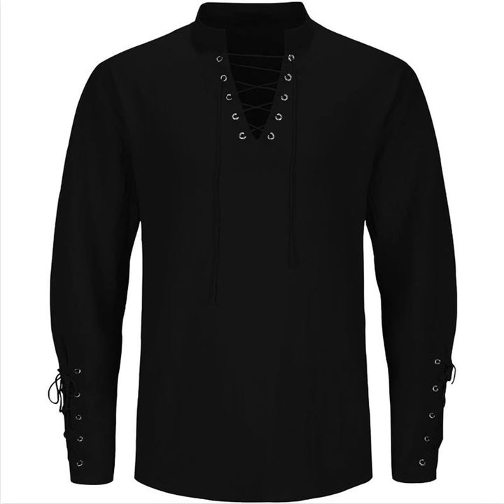 WorldNorse Medieval Crisscross Placket Tunic Costume Shirt - Black - US/UK/AU44，EU54 (2XL) - image 8