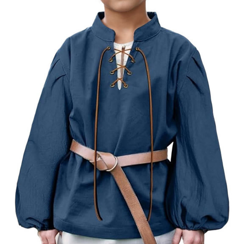 WorldNorse Puffed Sleeve Belted Tunic Costume Shirt - Blue - 3XL - image 8