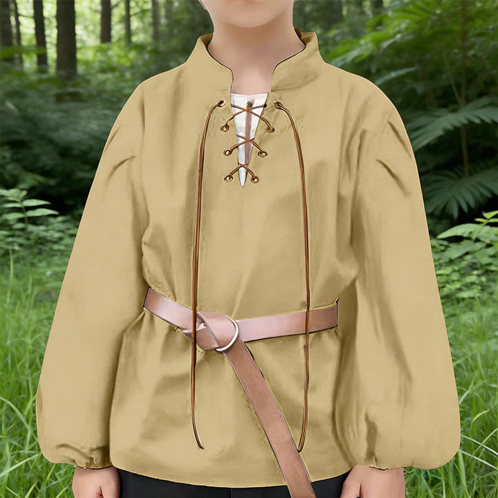 WorldNorse Puffed Sleeve Belted Tunic Costume Shirt - Khaki - 3XL - image 10