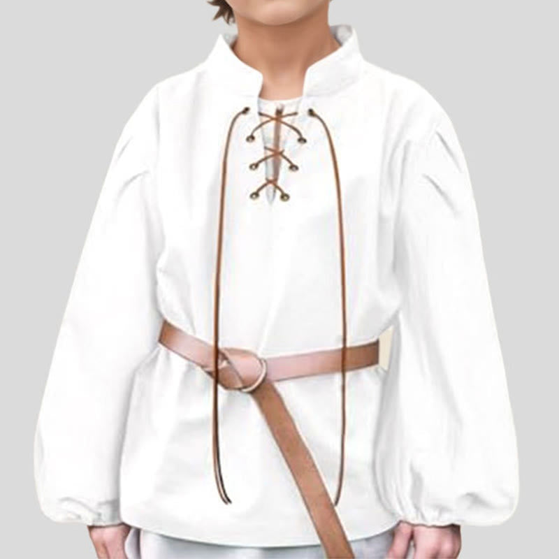 WorldNorse Puffed Sleeve Belted Tunic Costume Shirt - White - 3XL - image 16