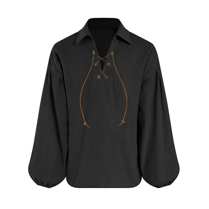 WorldNorse Medieval Lace Up Poet Costume Shirt - Black - 3XL - image 8
