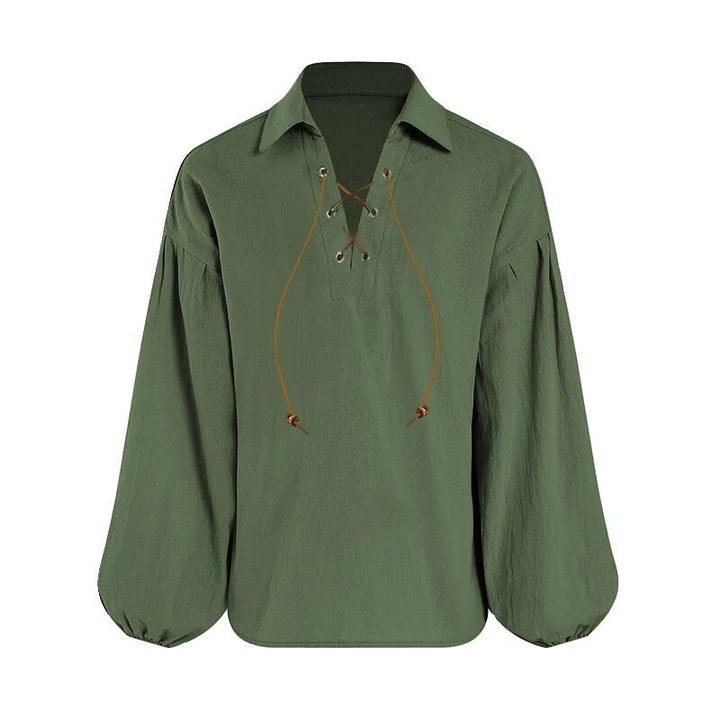 WorldNorse Medieval Lace Up Poet Costume Shirt - Green - 3XL - image 4