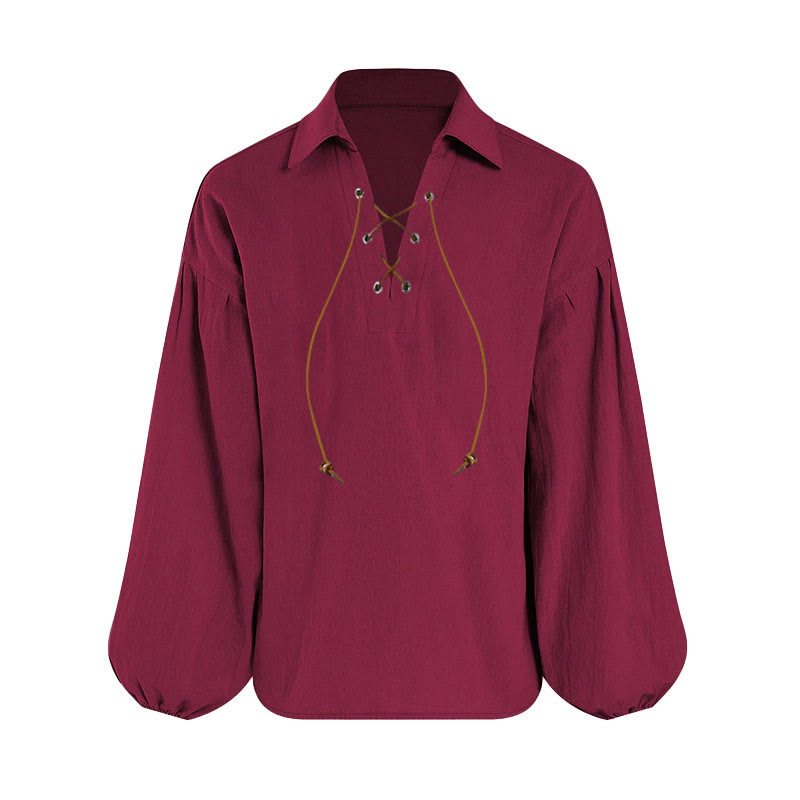WorldNorse Medieval Lace Up Poet Costume Shirt - Red - 3XL - image 0