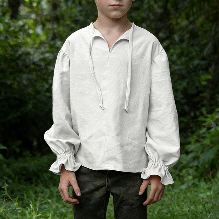 WorldNorse Medieval Gathered Cuff Tied Tunic Costume Shirt - White - 3XL - image 0