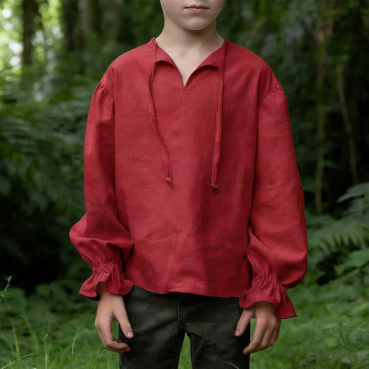 WorldNorse Medieval Gathered Cuff Tied Tunic Costume Shirt - Red - 3XL - image 9