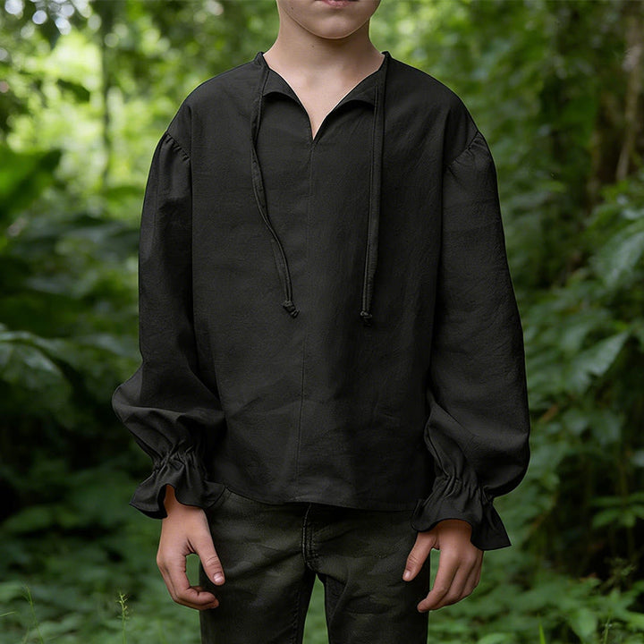 WorldNorse Medieval Gathered Cuff Tied Tunic Costume Shirt - Black - 3XL - image 6