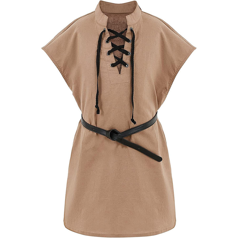 WorldNorse Caped Sleeve Belted Tunic Costume Shirt - Khaki - 2XL - image 3