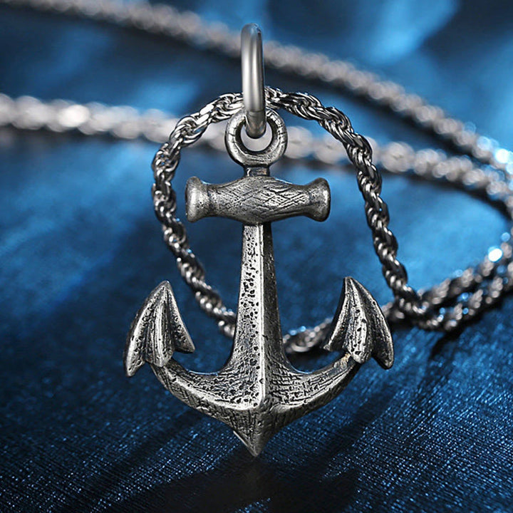 WorldNorse Handcrafted 925 Silver Viking Weathered Anchor Necklace - With 65cm Silver Twist Chain - image 0