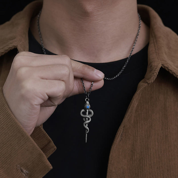 WorldNorse Handcrafted 999 Silver Serpent Staff Blue Gem Necklace - image 5