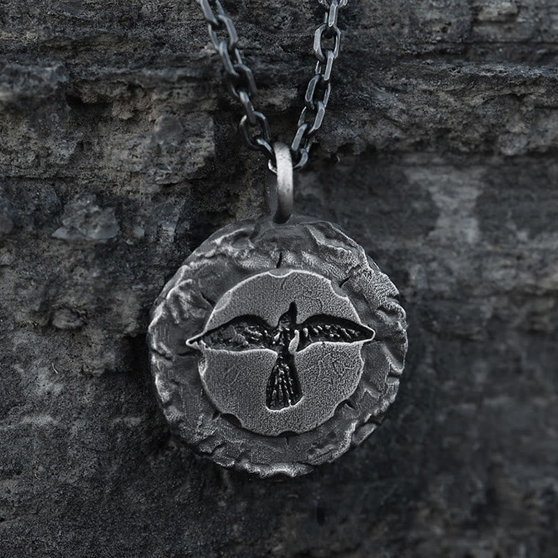 WorldNorse Handcrafted 999 Silver Raven Medallion Antiqued Necklace - With 55cm Silver Diamond Chain - image 0