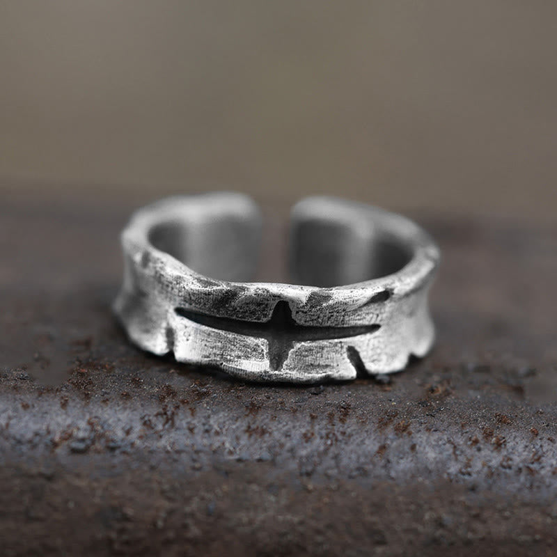 WorldNorse Handcrafted 999 Silver Textured Cross Slit Ring - Large - image 0