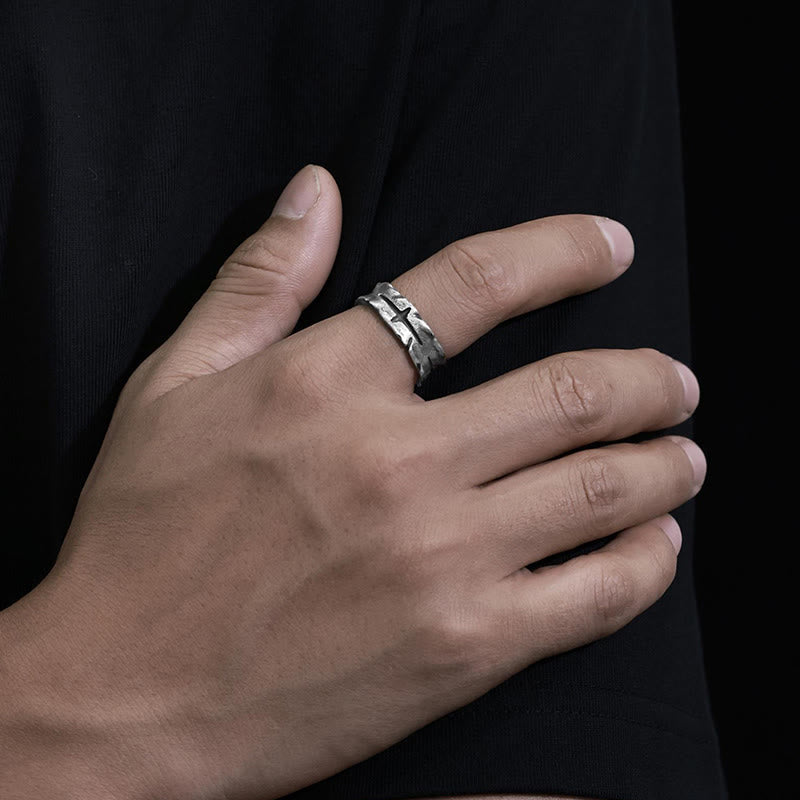 WorldNorse Handcrafted 999 Silver Textured Cross Slit Ring - image 4
