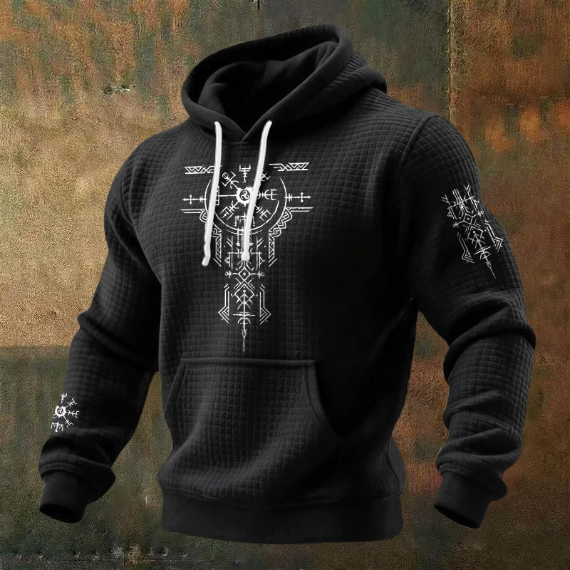 WorldNorse Norse Rune Compass Waffle Hoodie - Black - US/UK/AU48，EU58 (4XL) - image 0