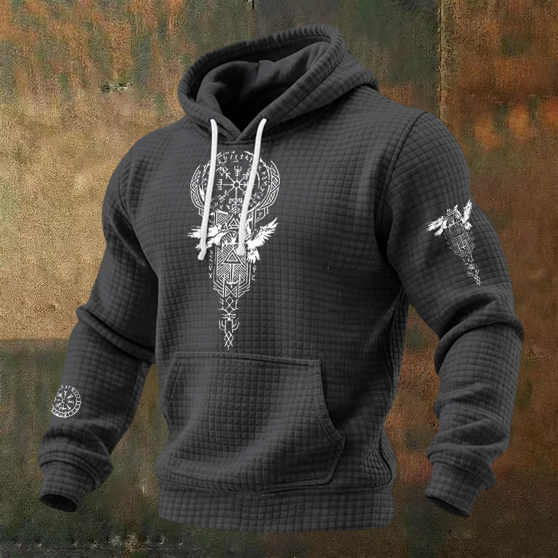 WorldNorse Norse Twin Ravens Compass Waffle Hoodie - Grey - US/UK/AU48，EU58 (4XL) - image 3
