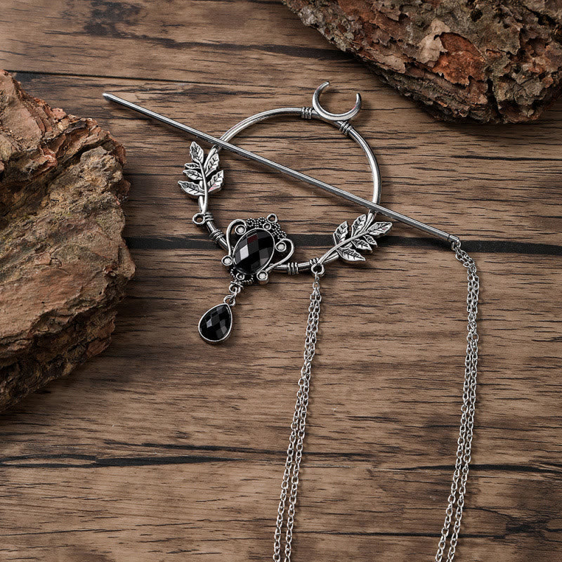 WorldNorse Crescent Leaf Gem Hairpin - Black - image 7