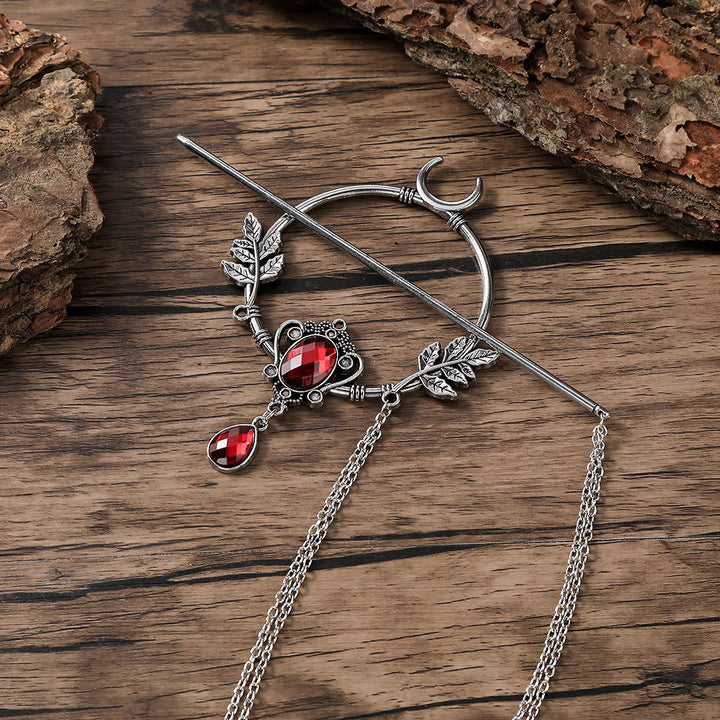 WorldNorse Crescent Leaf Gem Hairpin - Red - image 1