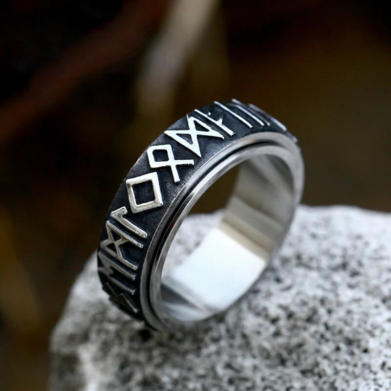 WorldNorse Classic Norse Rune Spinnner Ring - Style A#Retro Silver - US 12 - image 0