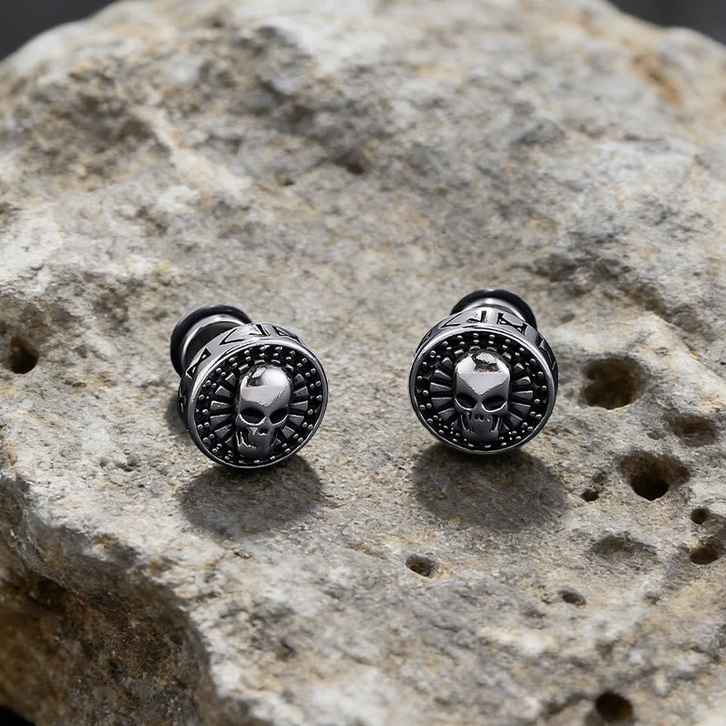 WorldNorse Viking Mjolnir Rune Antiqued Stud Earrings - Skull - image 5