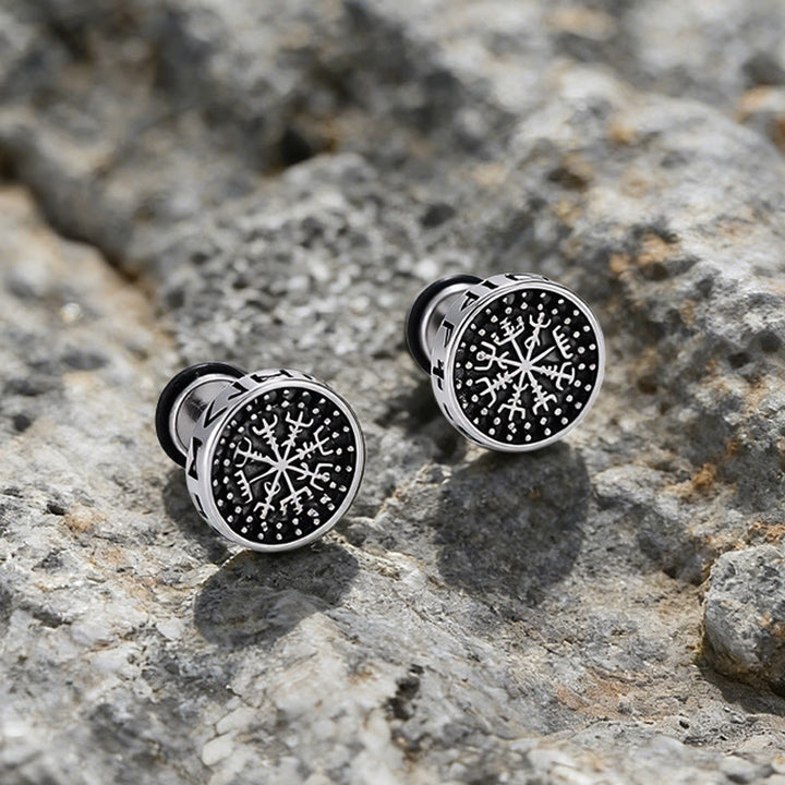 WorldNorse Viking Mjolnir Rune Antiqued Stud Earrings - Vegvisir - image 4