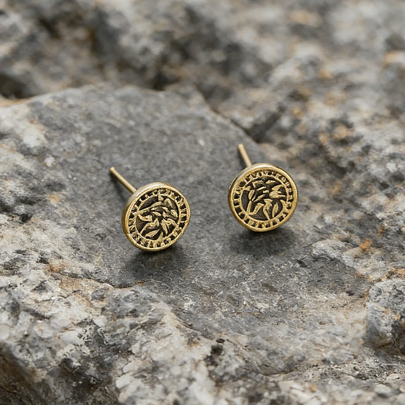 WorldNorse Wolf Carved Vintage Texture Earrings - Wolves - Retro Gold - image 2