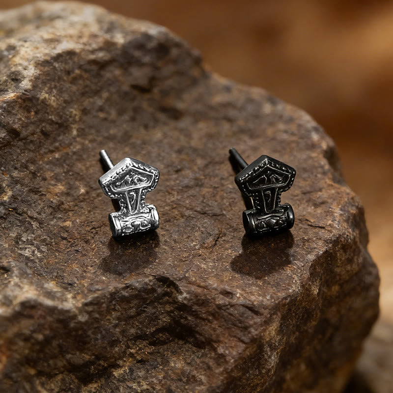 WorldNorse Mjolnir Carved Vintage Stud Earrings - image 2