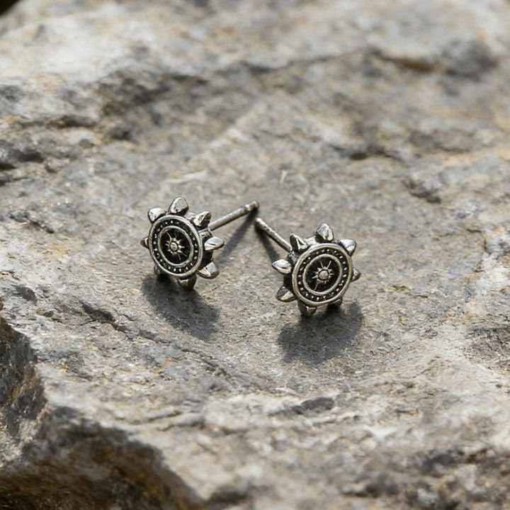 WorldNorse Viking Rudder Textured Rustic Earrings - Retro Silver - image 0