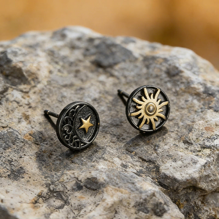 WorldNorse Sun Moon Star Carved Vintage Earrings - image 4