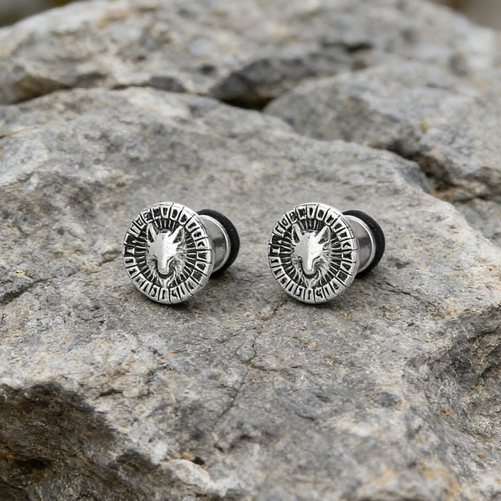 WorldNorse Viking Wolf Rune Textured Antique Earrings - image 3