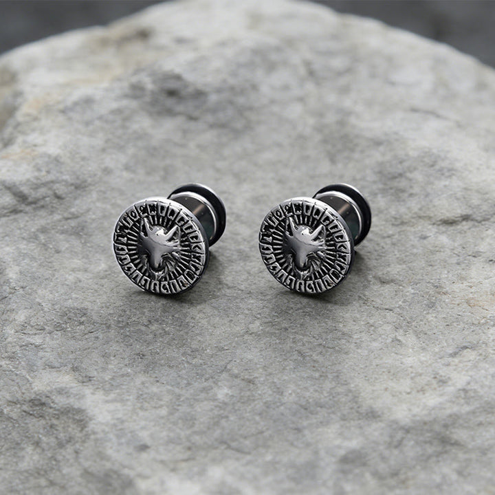 WorldNorse Viking Wolf Rune Textured Antique Earrings - image 2