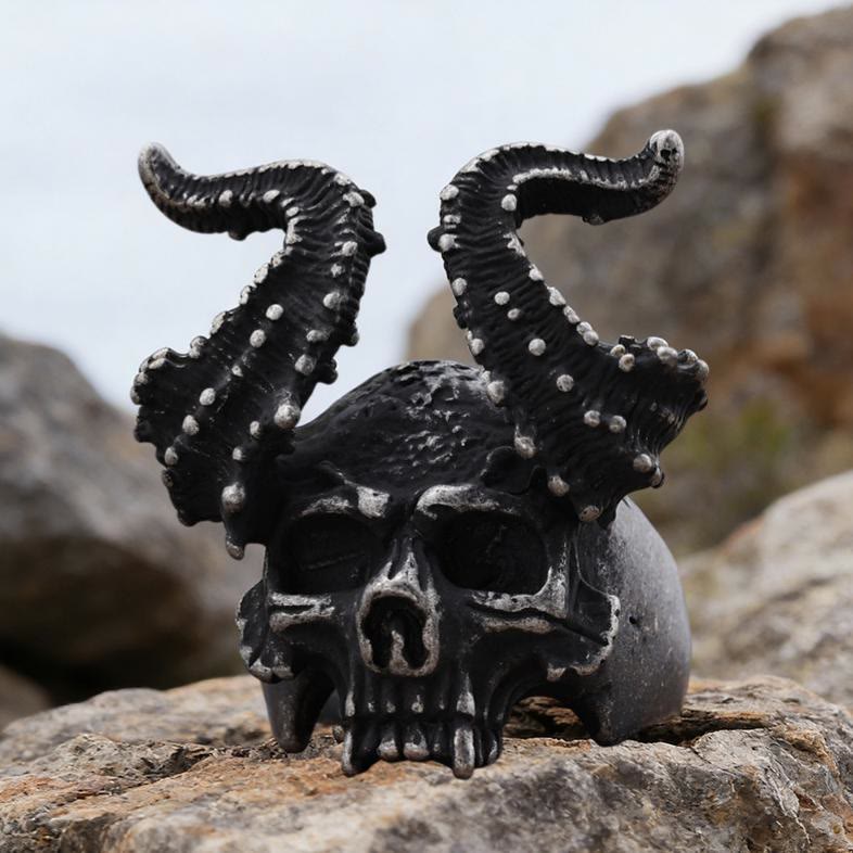 WorldNorse Ram-Horned Demon Skull Ring - AU Size Z (US 13) - image 0
