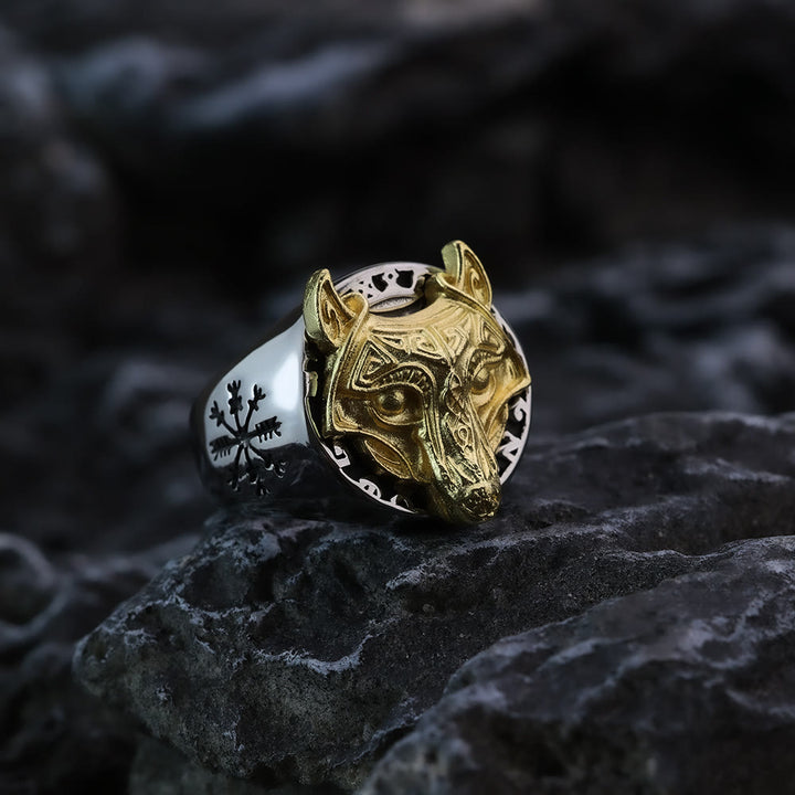 WorldNorse Nordic Vegvísir Wolf Ring - AU Size Z (US 13) - image 0