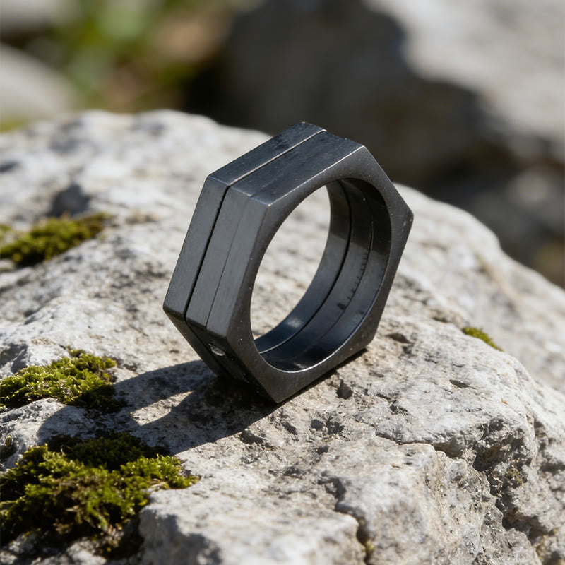 WorldNorse Minimalist Hexagon Band Ring - Black - AU Size Z+1（US 14） - image 8
