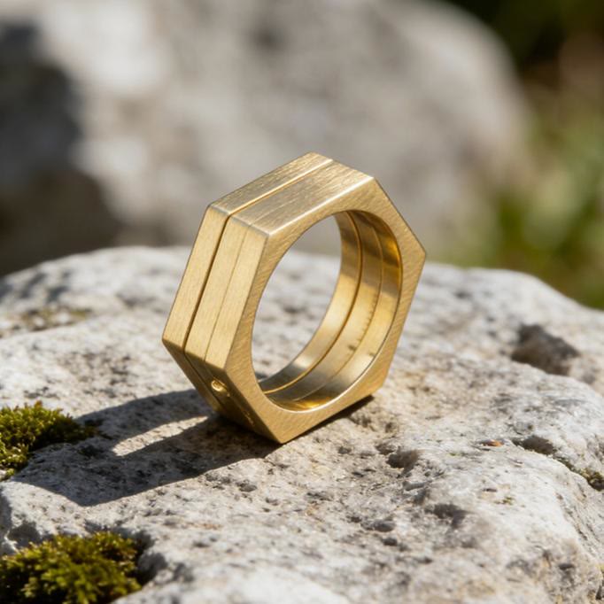 WorldNorse Minimalist Hexagon Band Ring - Gold - AU Size Z+1（US 14） - image 9