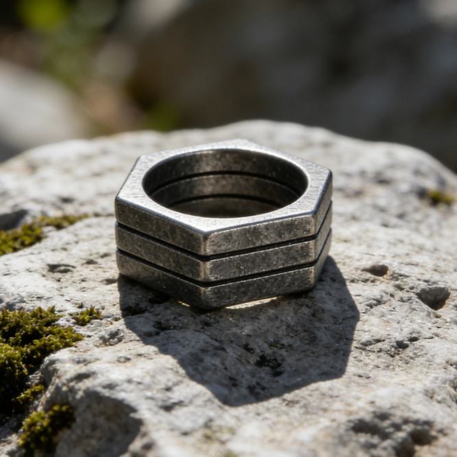 WorldNorse Minimalist Hexagon Band Ring - Retro Black - AU Size Z+1（US 14） - image 0