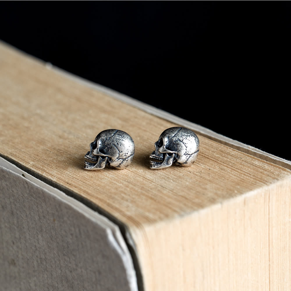 WorldNorse Handcrafted 925 Silver Skull Textured Earrings - Skull - image 0