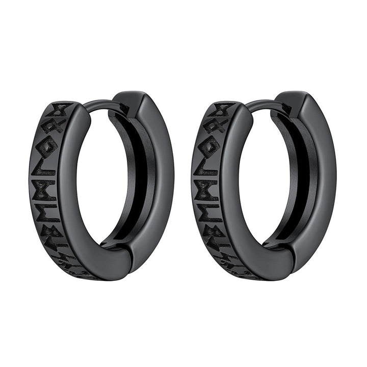 WorldNorse Norse Rune Carved Hoop Earrings - Black - image 0