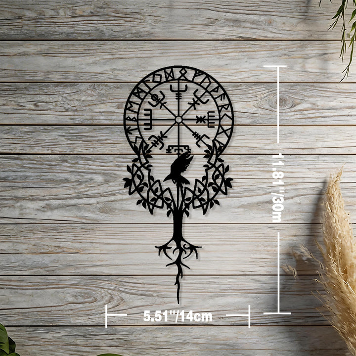 WorldNorse Viking Vegvisir Raven Yggdrasil Metal Wall Decor - Black - 5.51''*11.81''/14*30cm - image 2