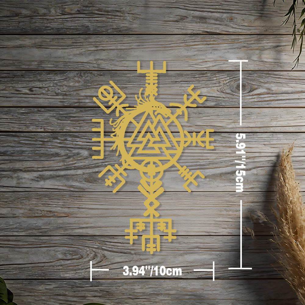 WorldNorse Viking Vegvisir Valknut Jormungandr Metal Wall Decor - Gold - 5.91''*3.94''/15*10cm - image 1