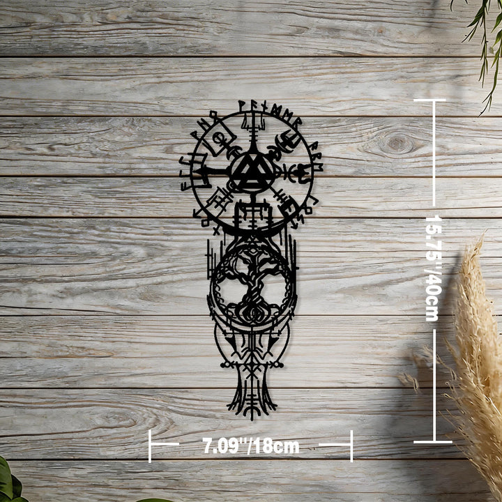 WorldNorse Vegvisir Valknut Yggdrasil Totem Metal Wall Decor - Black - 15.75''*7.09''/40*18cm - image 2