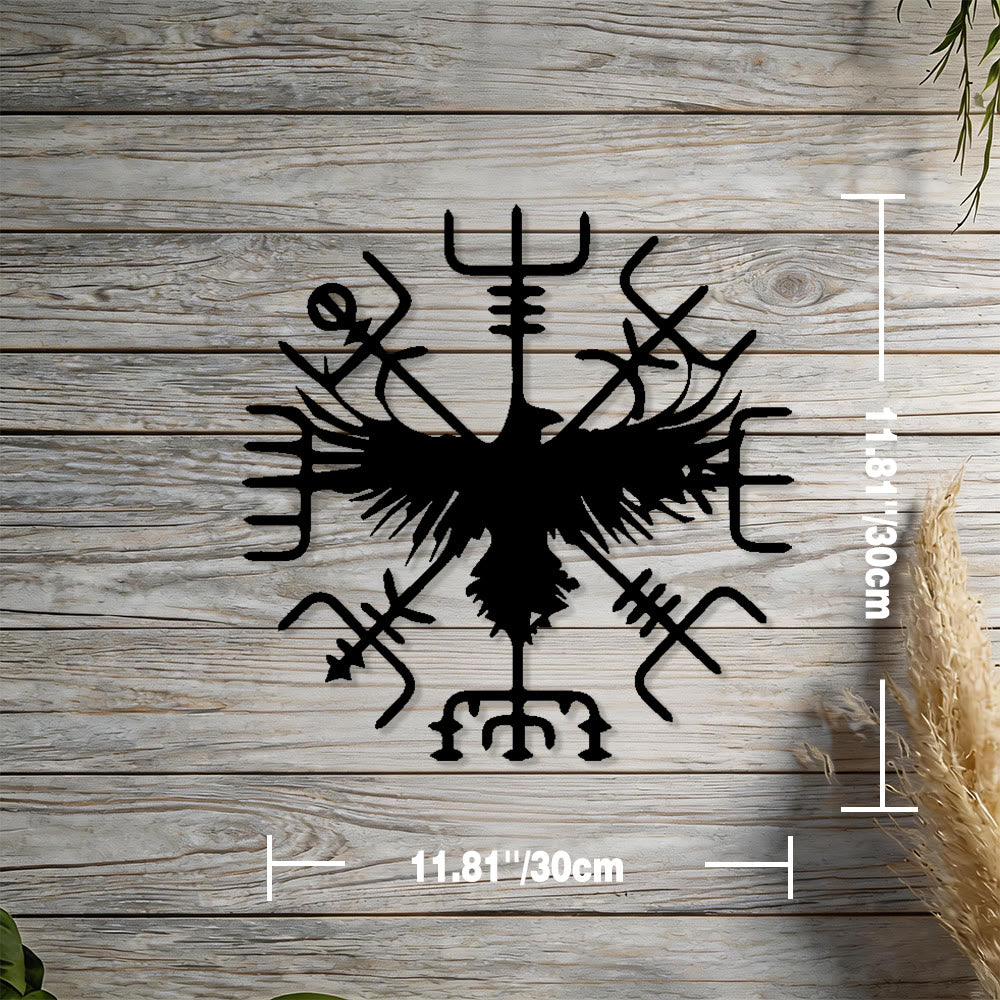 WorldNorse Viking Vegvisir Raven Metal Wall Decor - Black - 11.81''*11.81''/30*30cm - image 1
