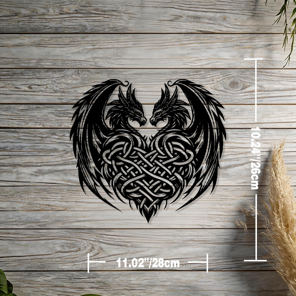 WorldNorse Twin Dragons Celtic Knot Heart Metal Wall Decor - Black - 10.24''*11.02''/26*28cm - image 2