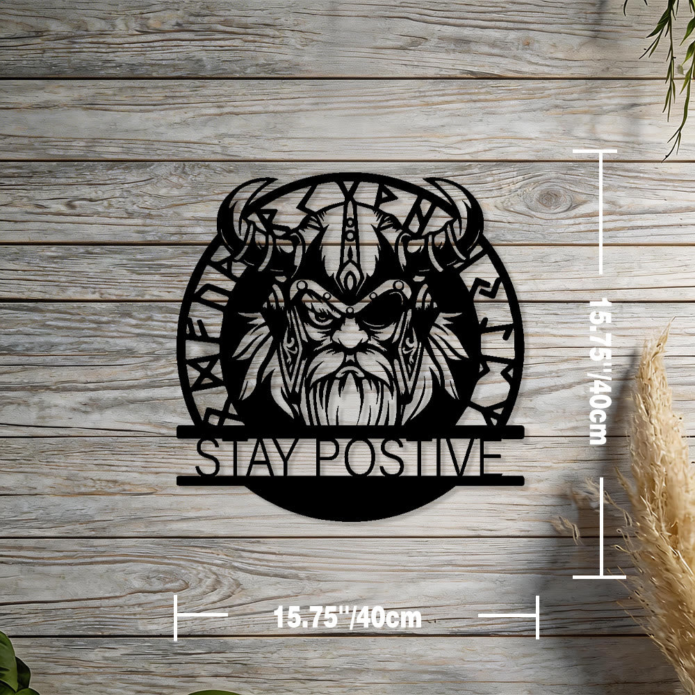 WorldNorse Horned Warrior Stay Positive Rune Circle Metal Wall Decor - Black - 15.75''*15.75''/40*40cm - image 2