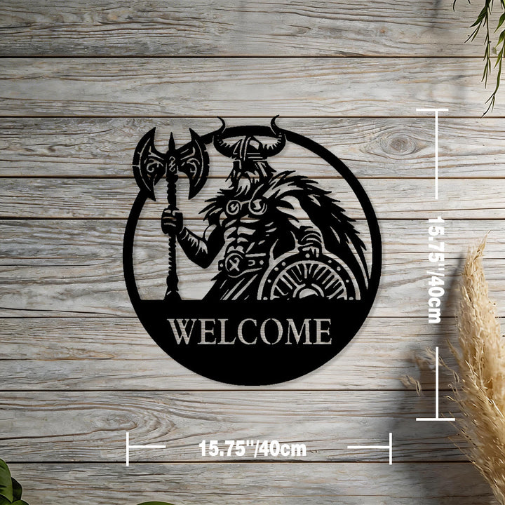 WorldNorse Viking Warrior Axe Shield Totem Welcome Metal Wall Decor - Black - 15.75''*15.75''/40*40cm - image 2
